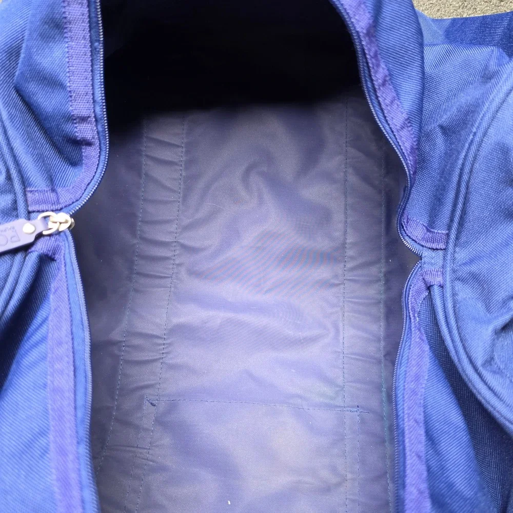 Polo Ralph Lauren Duffel Bag Blue Unisex Large Canvas Striped Strap Travel Bag